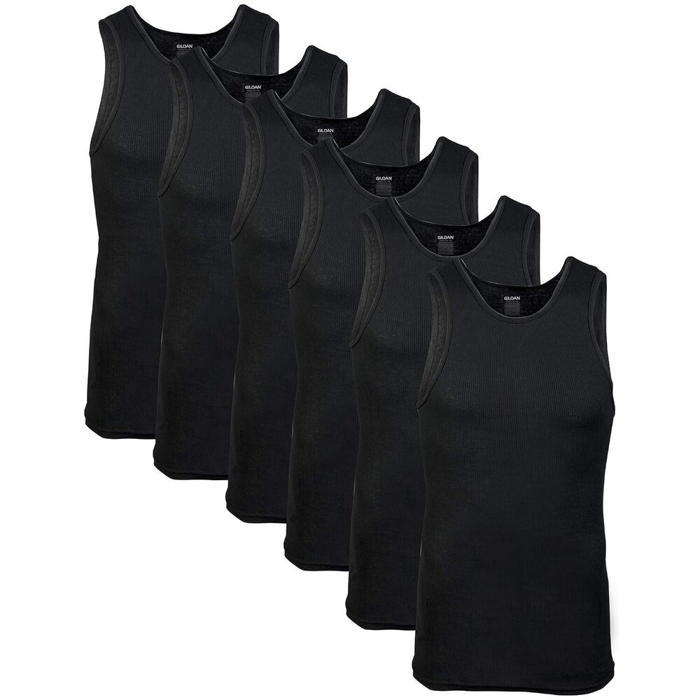 Men's A-Shirt Tanks, Multipack, Style G1104, Black (6-Pack), Medium